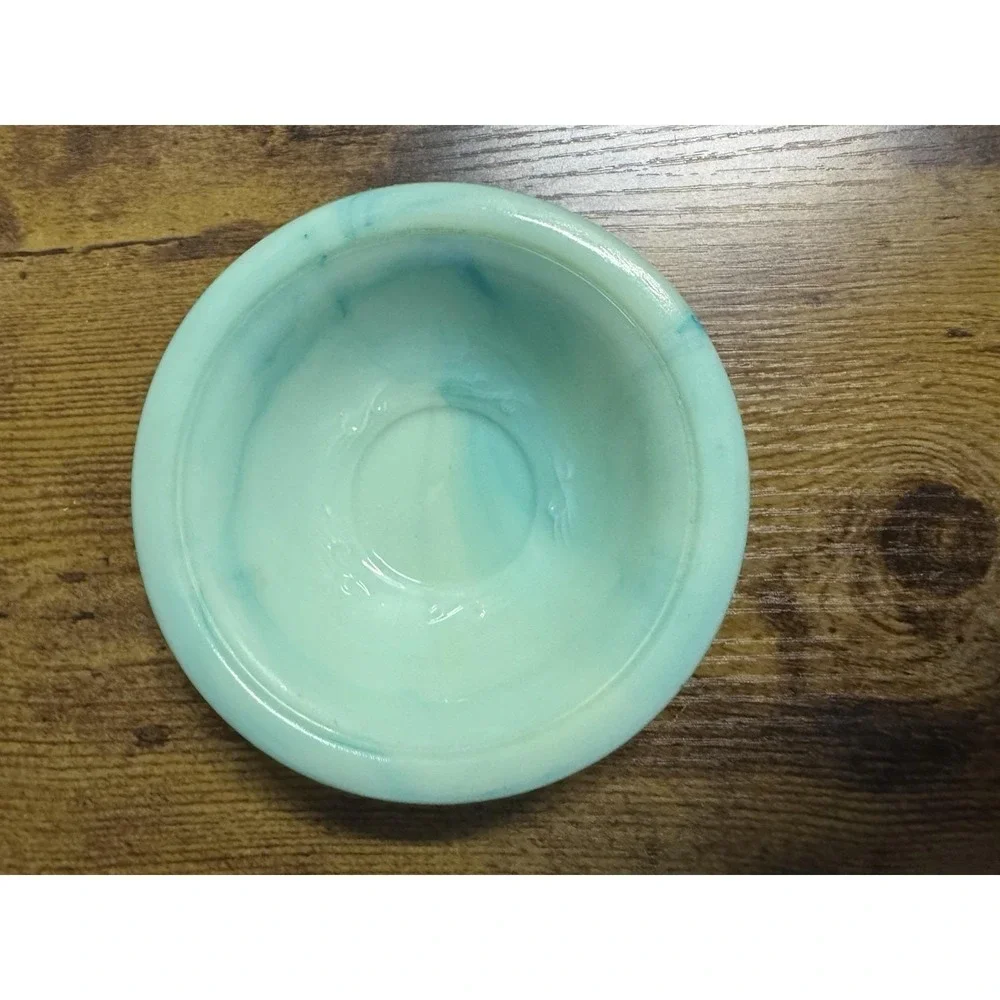 Vintage 70's Avon Aqua Milk Glass Vanity Bowl Floral Trinket Tray Jewelry Dish